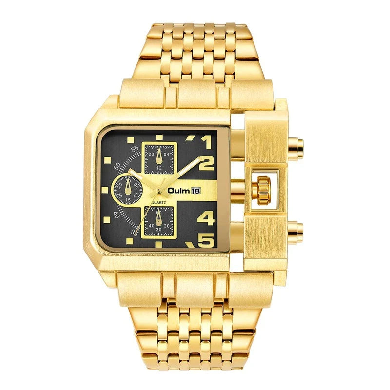 Premium quartz men's dress watch with large 43mm dial and stylish leather strap