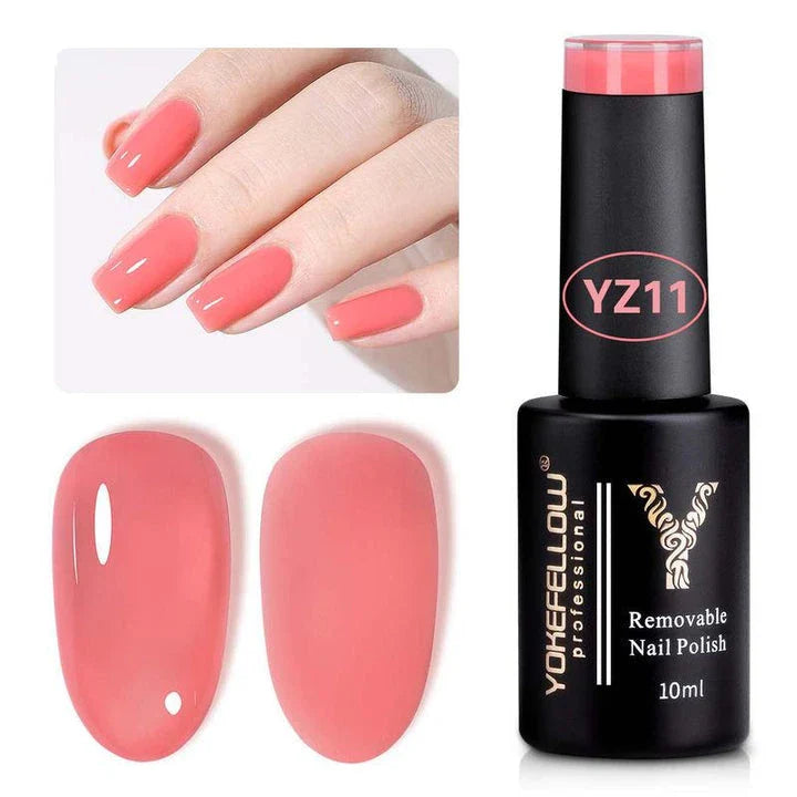 Vibrant jelly strawberry gel nail polish in a 10ml bottle, providing long-lasting, chip-resistant wear for professional-quality nails at home.