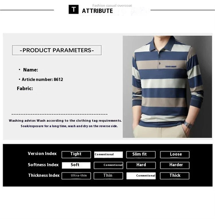 Premium Striped Long Sleeve Polo Shirt in Gray for Gentlemen - Soft, Breathable Fabric, Colour-Block Design, Versatile Casual-to-Smart Styling