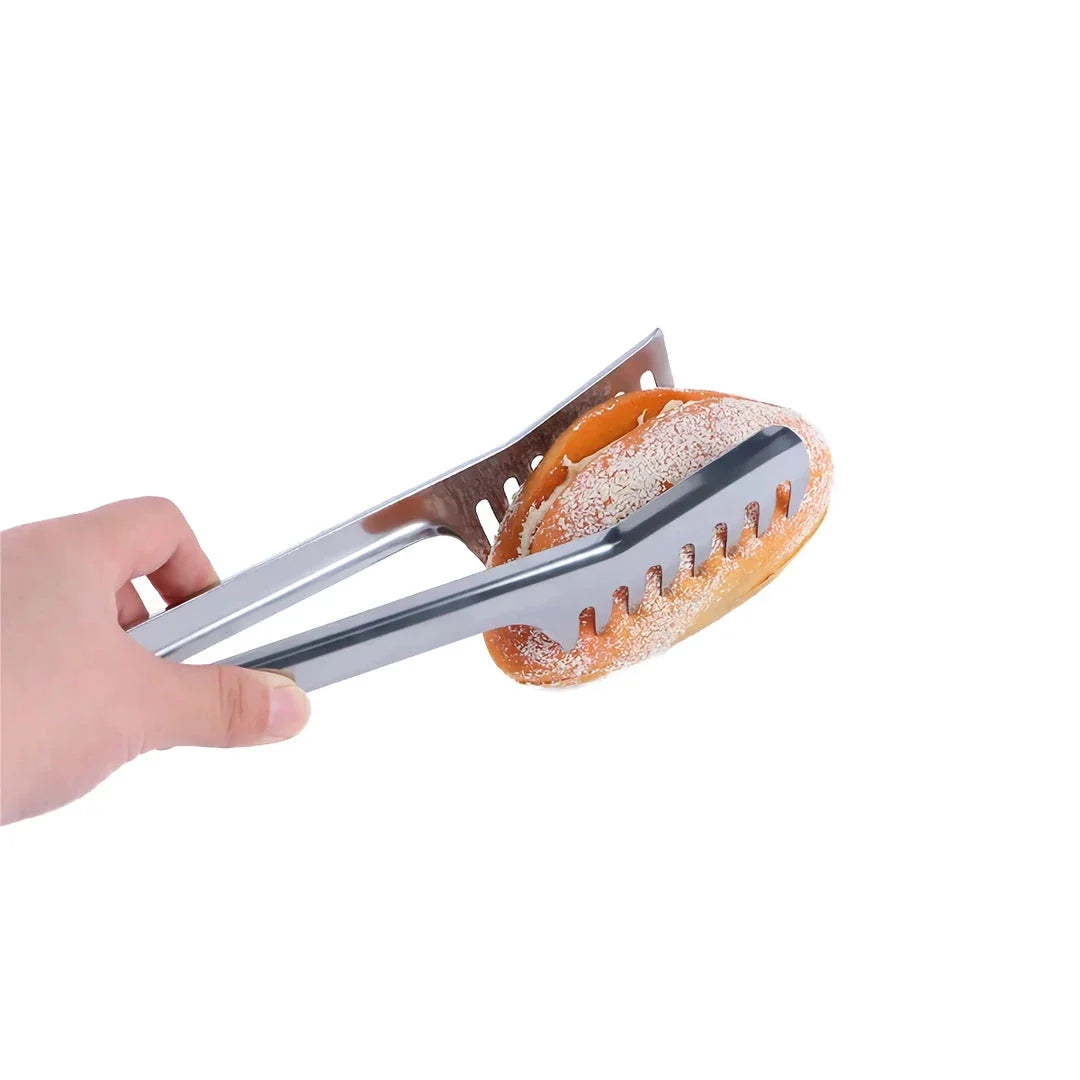 24cm premium stainless steel tongs with thickened wide edge, insertable and releasable design, and independent comb clip for effortless handling of noodles, spaghetti, and irregularly shaped foods