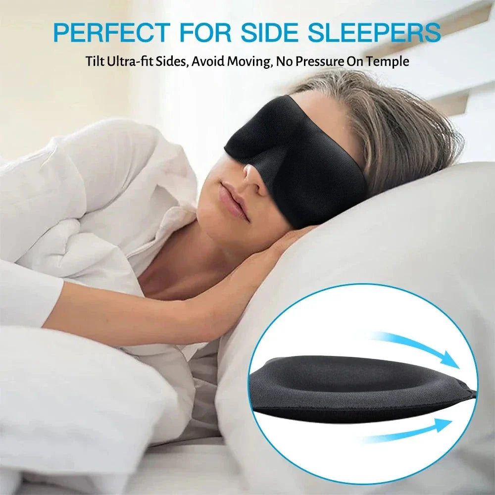 Premium 3D contoured sleep mask with soft memory foam for undisturbed, comfortable sleep