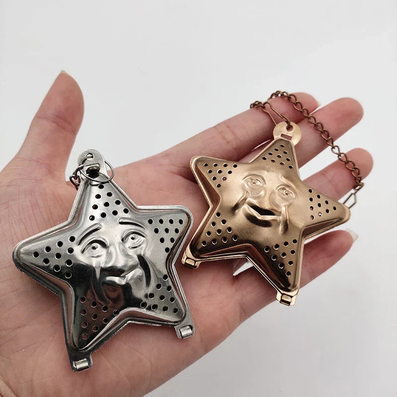 Adjustable stainless steel star-shaped tea infuser for brewing loose leaf tea with hanging mechanism