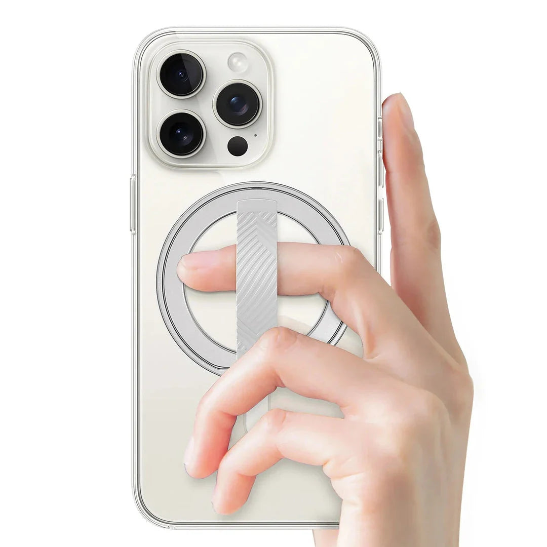 A premium 360-degree magnetic ring phone holder with wireless charging capabilities, made from high-quality aluminium alloy.