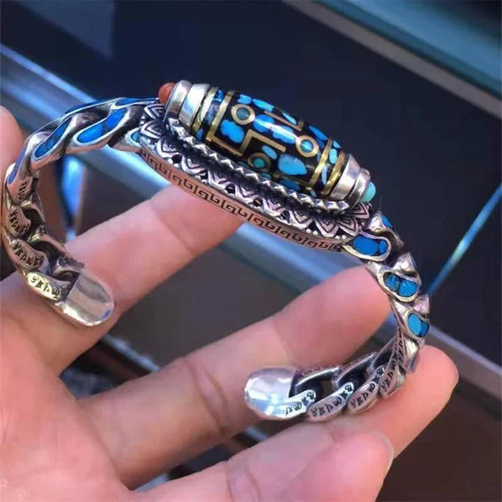 Handcrafted five-character mantra bracelet with Ulan Flower and Tianzhu symbolism, a captivating accessory imbued with ancient spiritual energy.