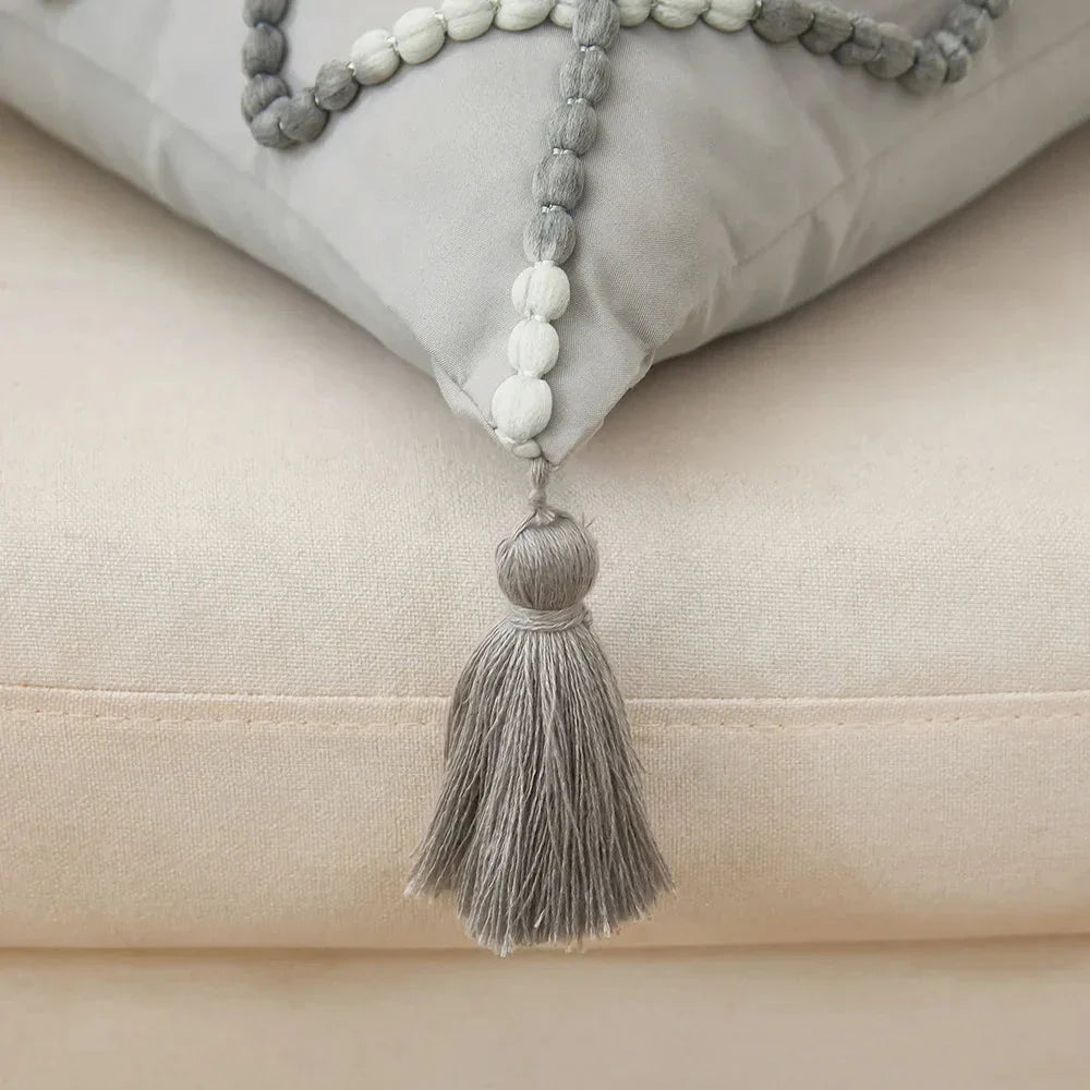 Nordic geometric tassel cushion cover with gradient design, perfect for adding modern style to your home
