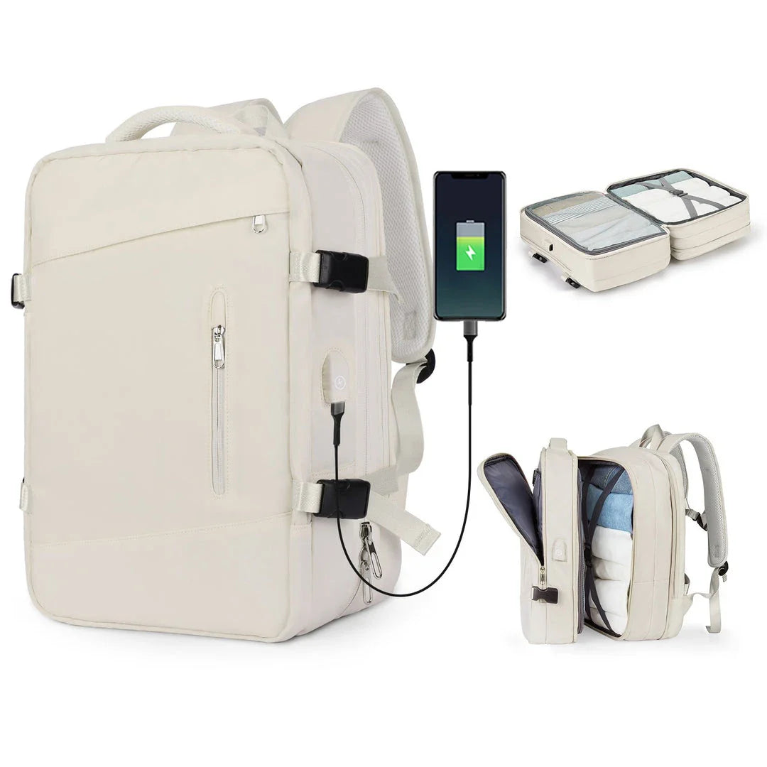 Premium Expandable Travel Backpack with Laptop Sleeve, Water-Resistant Nylon, and Adjustable Capacity