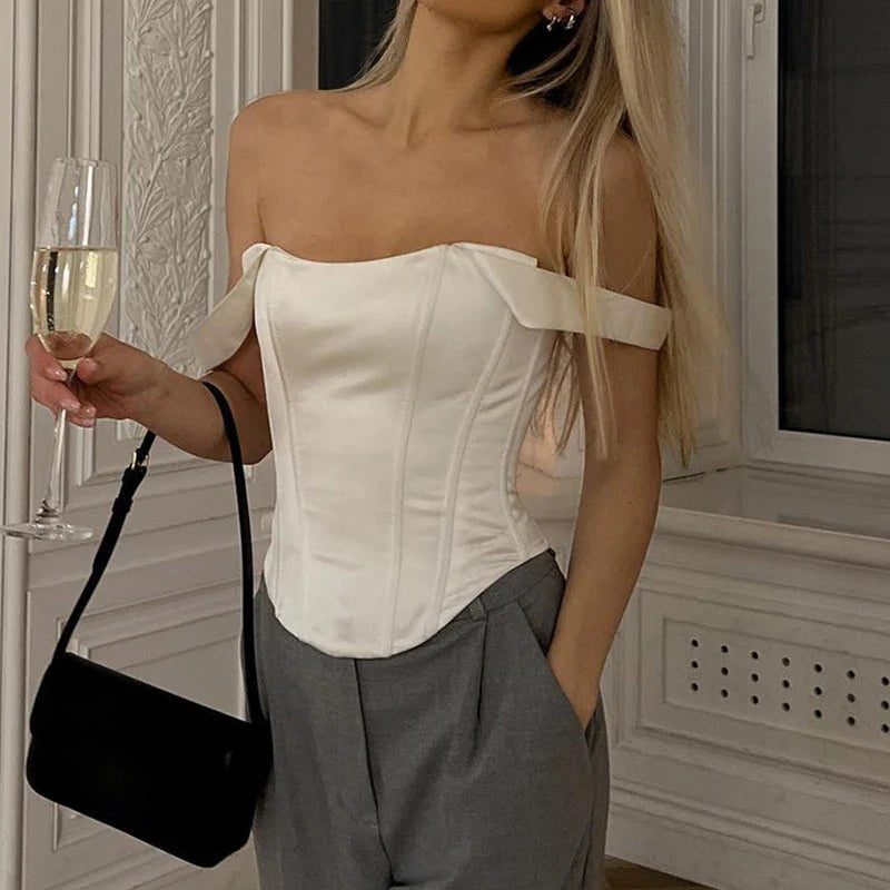 Fishbone Suspender Square Neck Strap Vest Top in white, featuring a sleek shoulder strap design and a figure-flattering silhouette