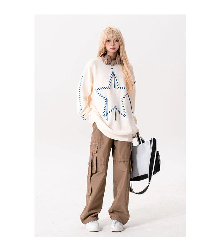 Cosy Autumn Knit Jumper with Stylish Star Design, Available in Sizes S-XL