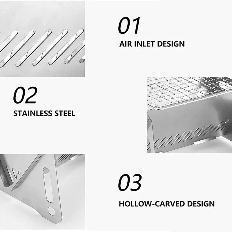Premium stainless steel portable folding BBQ grill for outdoor adventures, camping, and backyard cooking