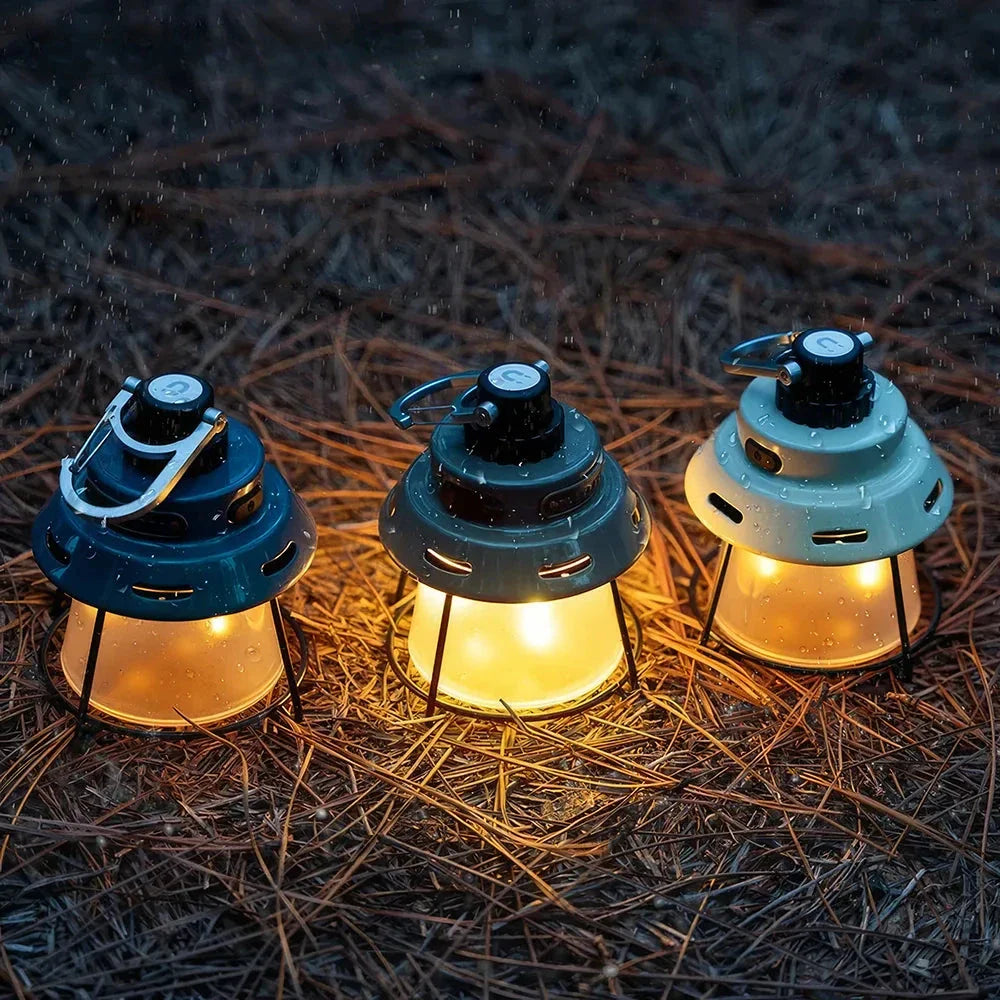 Portable Camping Light with four-level lighting, magnetic attachment, and convenient hook for versatile outdoor illumination