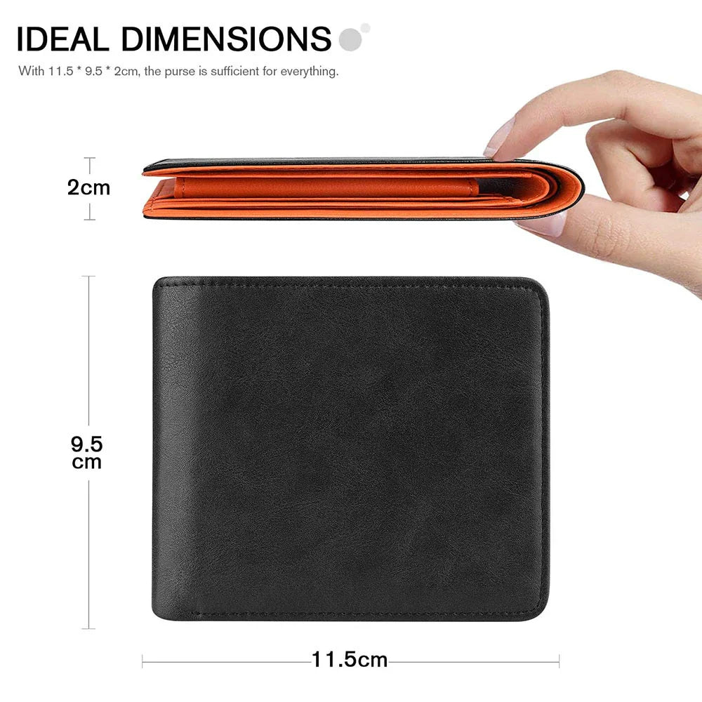 Premium Napa Leather Compact Wallet in Black and Orange Colours, Crafted in the UK for Discerning Gentlemen