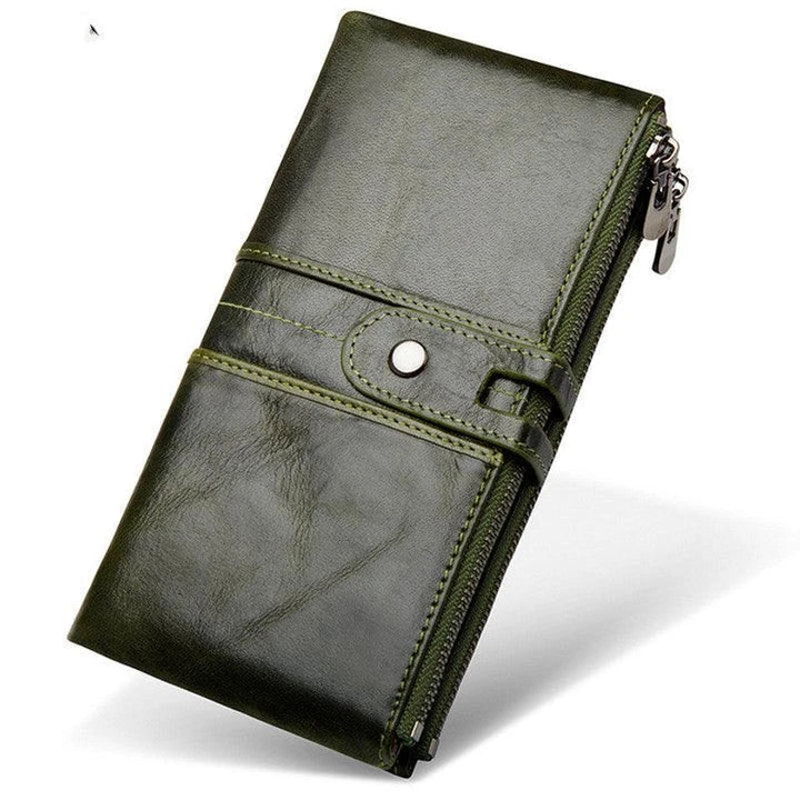 Trendha Premium Cowhide Leather Wallet with Multiple Card Slots and Secure Zipper Compartment