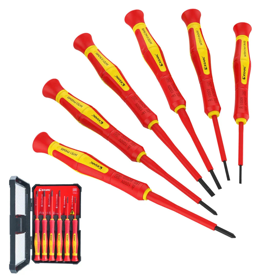 Premium 1000V insulated electrician screwdriver set with S2 steel construction, magnetic tips, and ergonomic non-slip handles for safe and precise electrical work