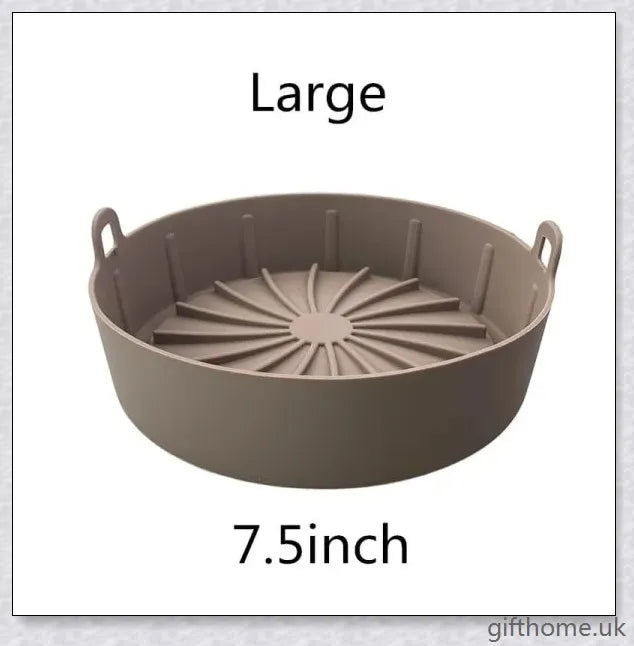 Premium silicone air fryer pot in brown and grey colours, suitable for various air frying and cooking tasks