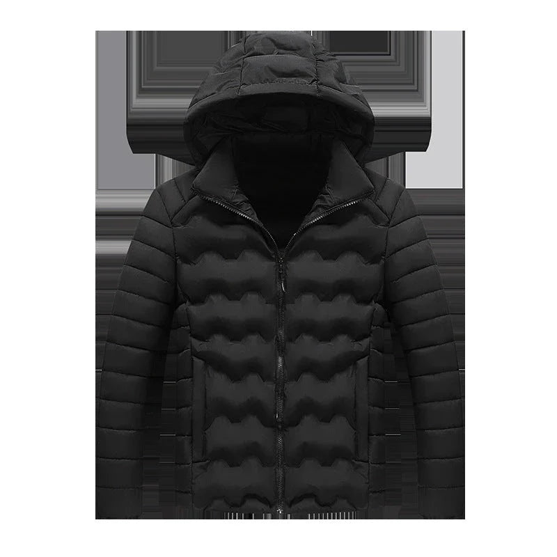 Grey men's padded jacket with cotton-polyester blend for warmth and comfort