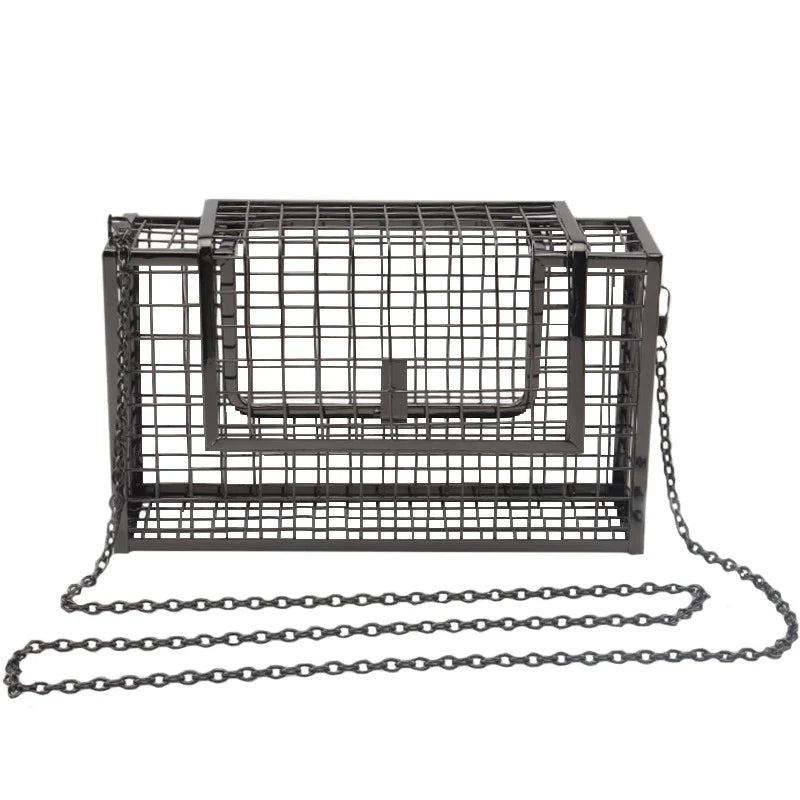 A sophisticated British-designed metal mesh clutch bag with a chain strap, available in various colours and chain styles