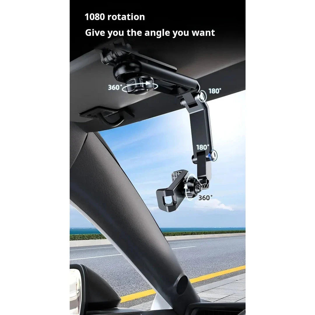Premium 360-degree adjustable car phone holder for rearview mirror, featuring a durable and versatile design for secure smartphone mounting