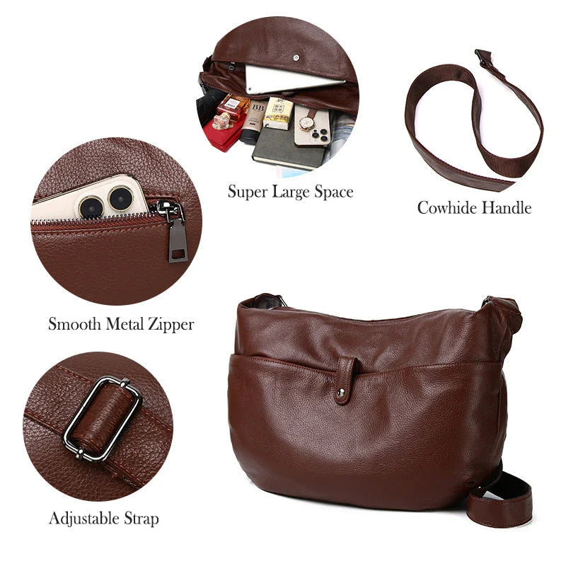 High-quality genuine leather crossbody hobo bag for women with a unique stone pattern and ample interior storage