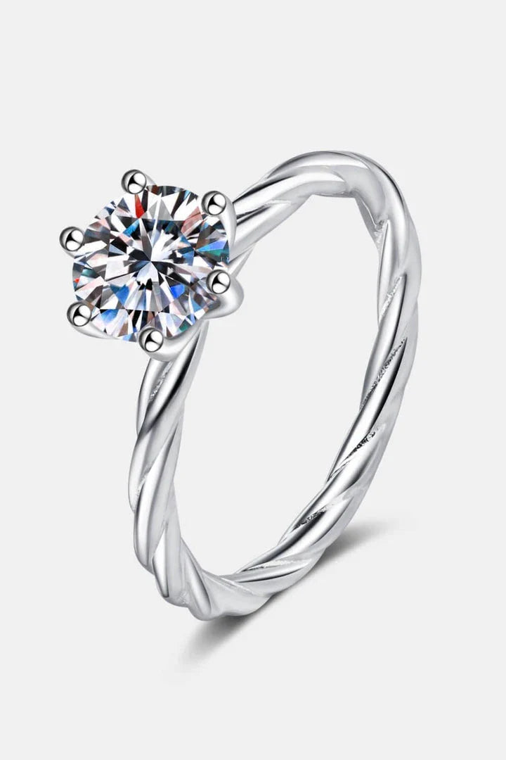 Stunning 1 carat moissanite cocktail ring in 925 sterling silver with a unique twisted setting design
