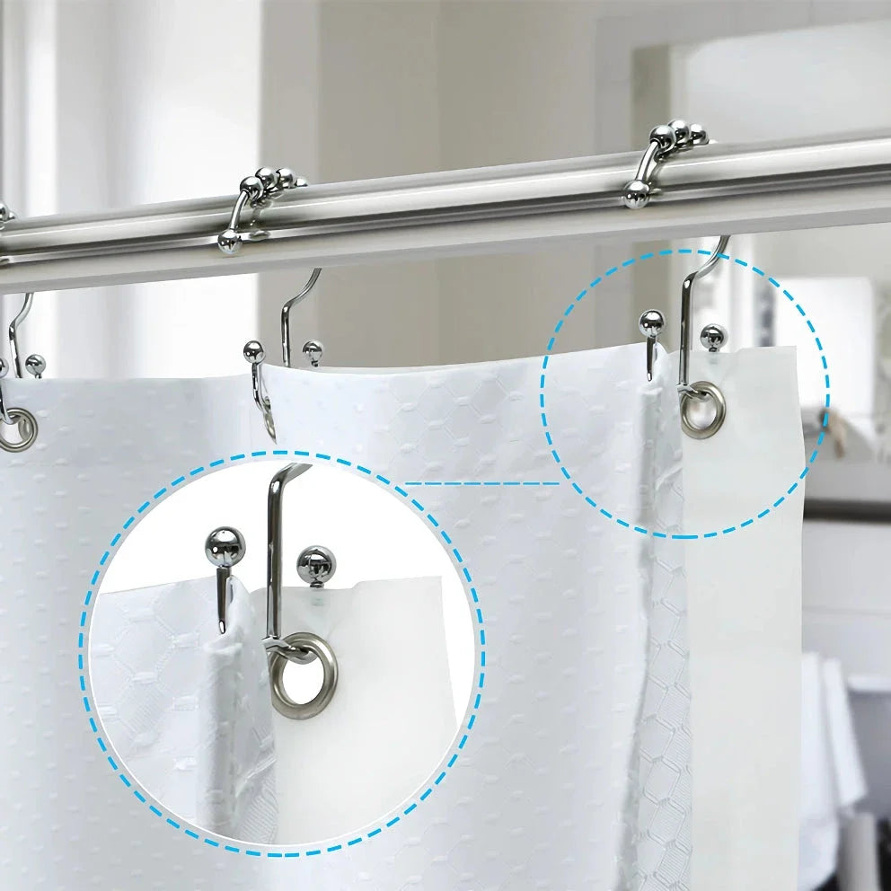 Premium 12-Pack Metal Double Glide Shower Curtain Hooks in Nickel Finish