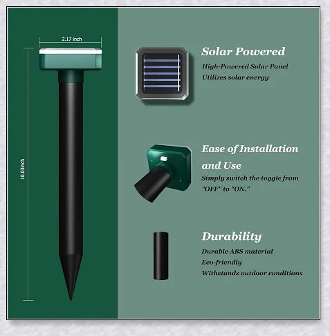 Premium solar-powered snake repellent device with ultrasonic waves for effective pest deterrence in UK gardens