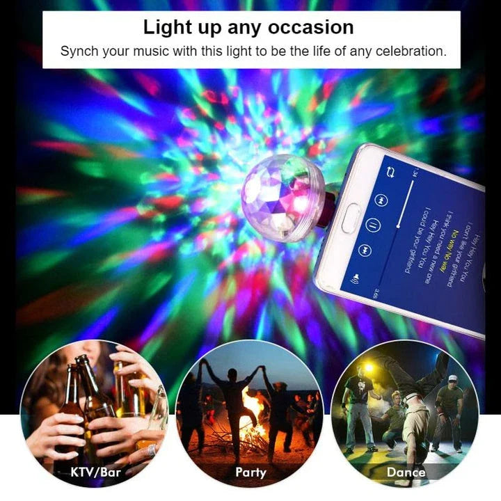 Compact and colourful USB disco light with flashing lights that synchronize to music