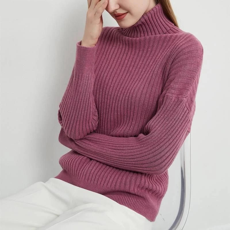 Elegant Autumn & Winter Turtleneck Jumper for Stylish British Women in Fuchsia Colour