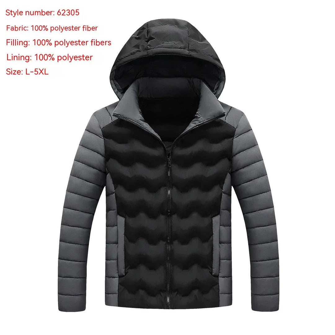 Grey men's padded jacket with cotton-polyester blend for warmth and comfort