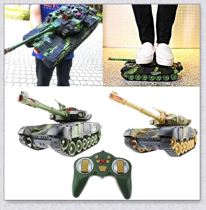 Remote-controlled military tank with flexible tracks, realistic sound effects, and firing simulation for thrilling battles and outdoor adventures