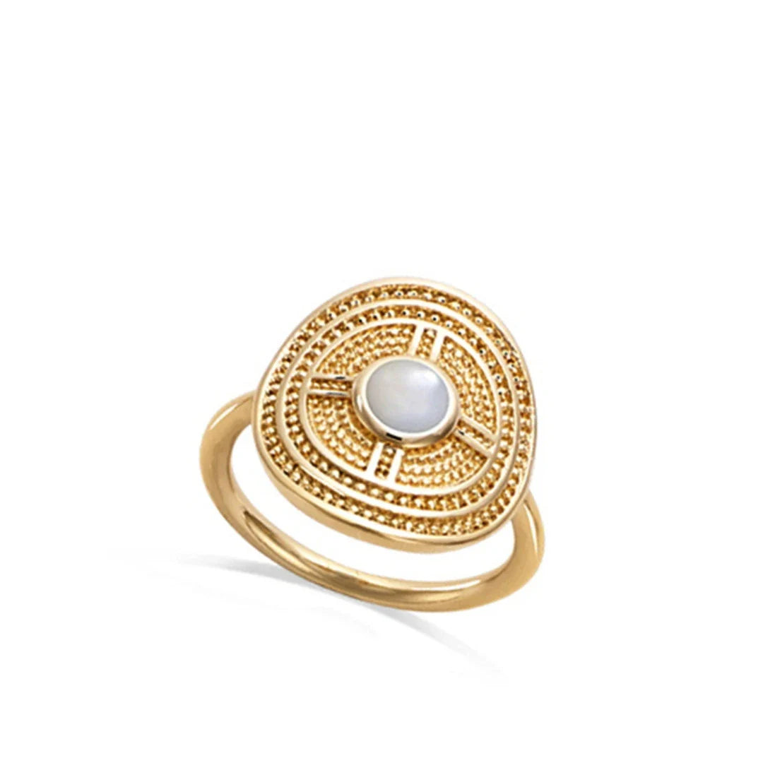Elegant Sterling Silver Ring with Retro Design and Semi-Precious Stones for Women