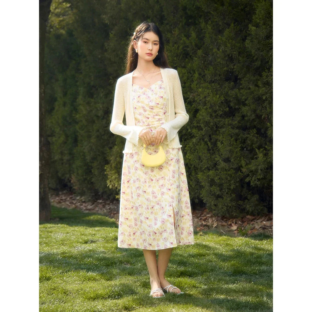 A classic floral suspender dress in a romantic, summer-inspired design