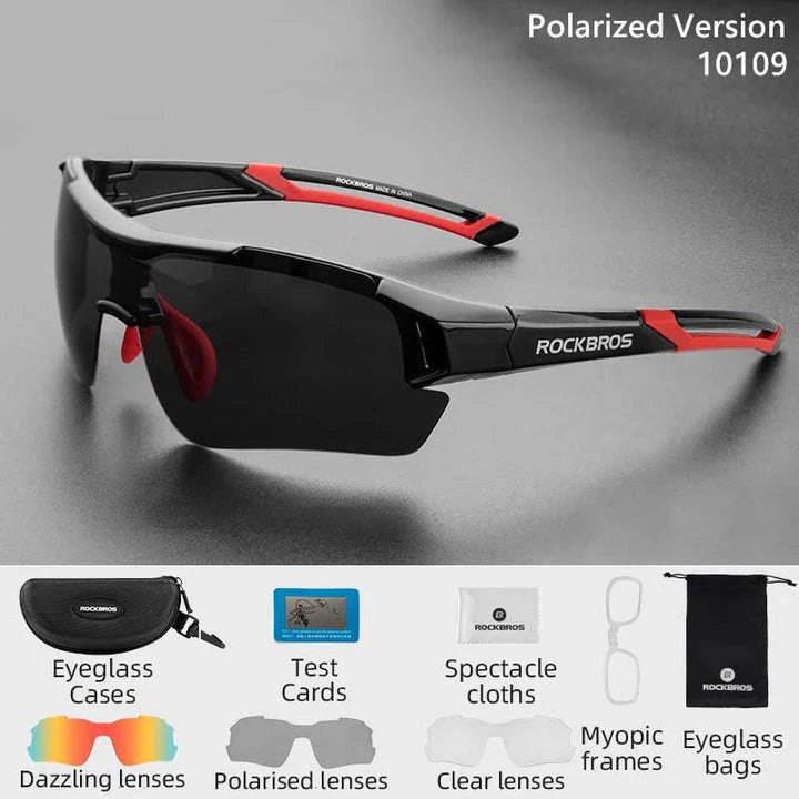 Polarized sports cycling sunglasses with interchangeable lenses in various colours