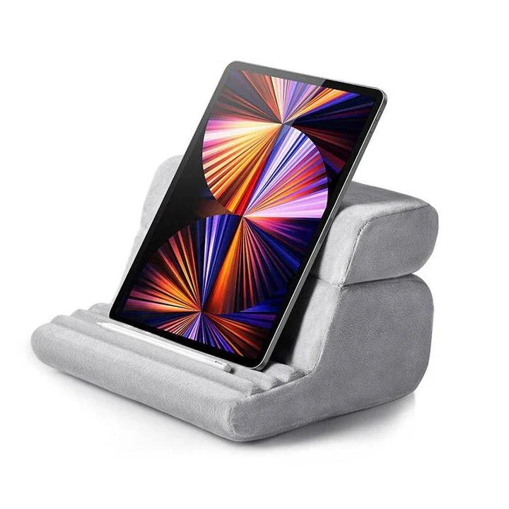 Adjustable tablet and phone stand with foldable, portable design for hands-free viewing on any surface