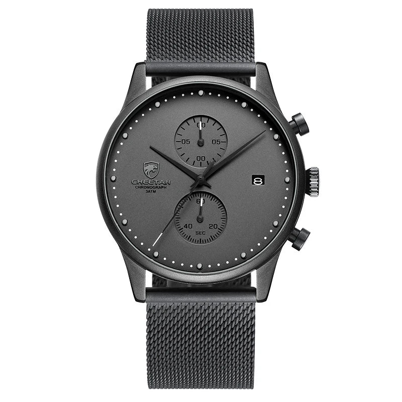 Cheetah Premium Men's Timepiece with Stainless Steel Band, Dual-Eye Design, and Waterproof Construction