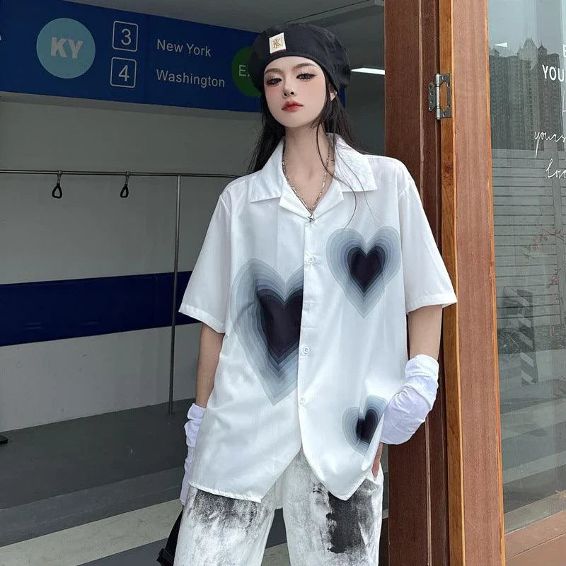 Gradient love print short sleeve shirt with relaxed fit and vibrant design