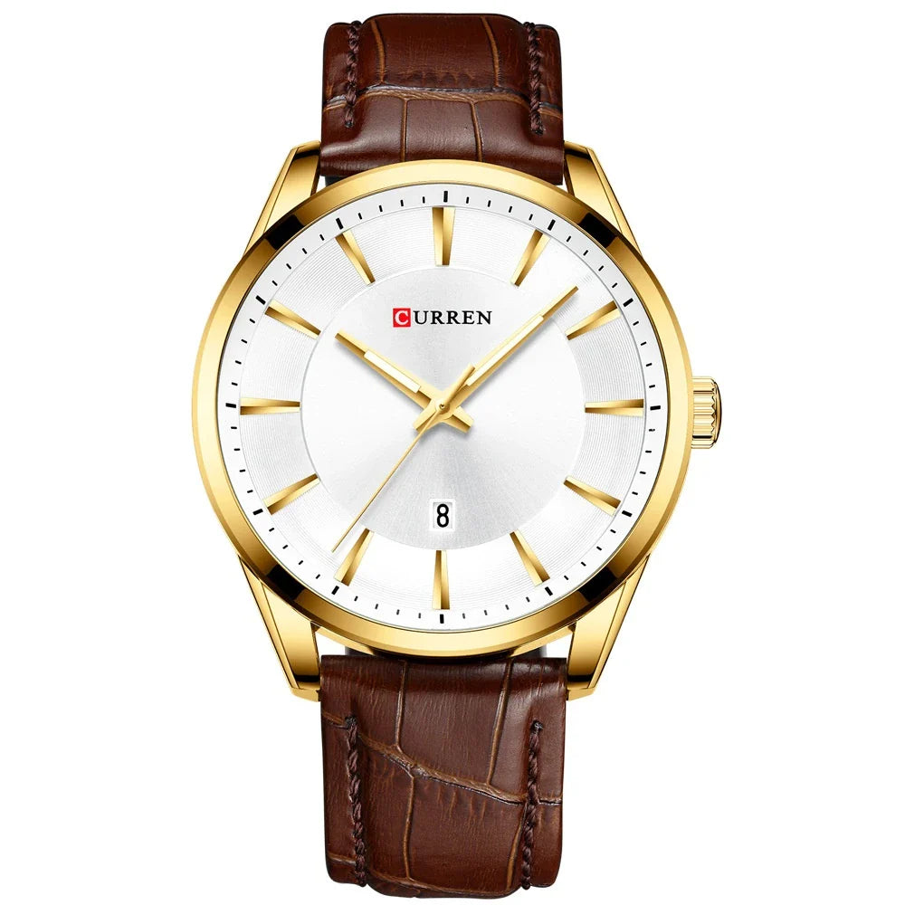 Premium Water-Resistant Men's Casual Belt Watch with Stainless Steel Case and Genuine Leather Strap