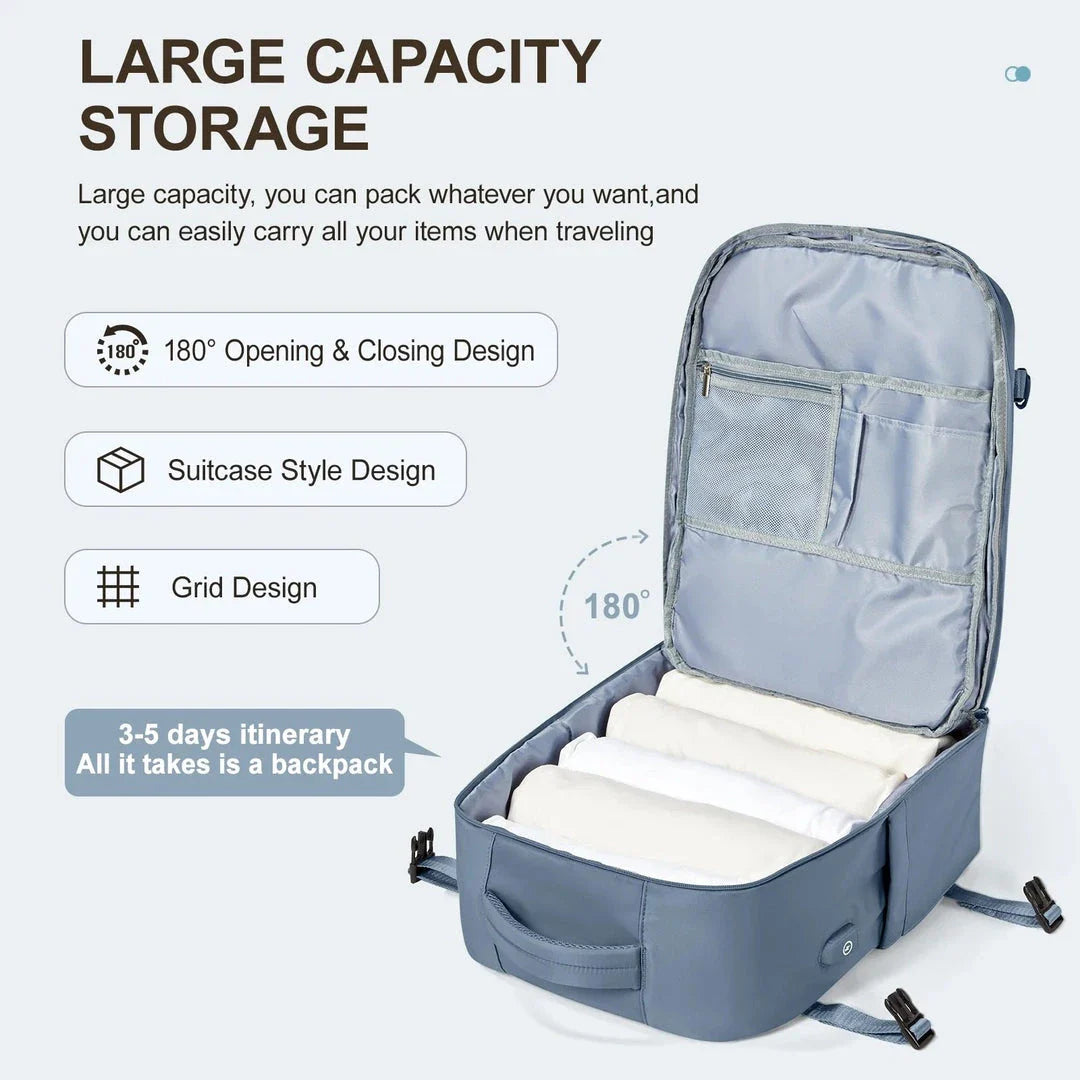 Multi-purpose laptop backpack with ample storage, protective lining, and comfortable carrying system for the modern British traveller