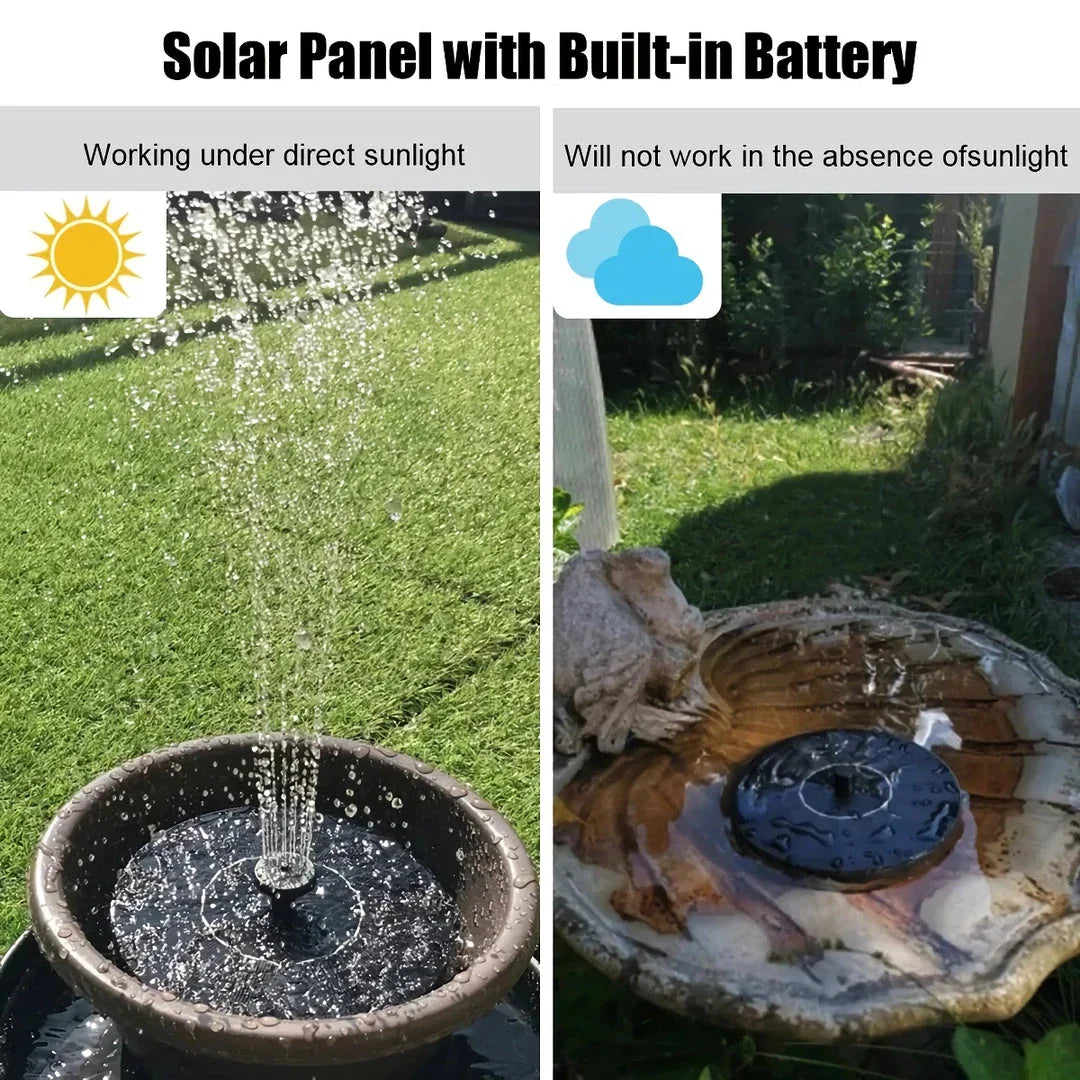 3W solar-powered water fountain with LED lights and customisable spray nozzles, perfect for enhancing any garden or pond