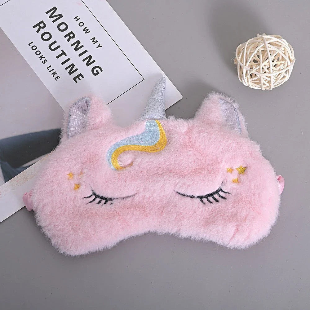 Soft and plush glitter unicorn sleep mask with elastic bandage for a comfortable fit