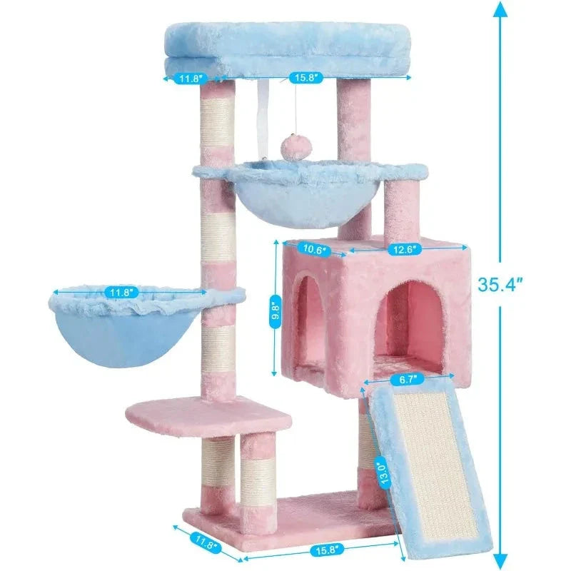 Luxurious Cat Tree Tower with spacious padded bed, cosy hammocks, and sisal-covered scratching posts for indoor cats