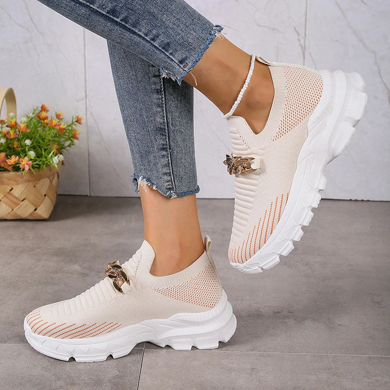 Stylish mesh trainers for women with a breathable, comfortable design and chunky muffin heel