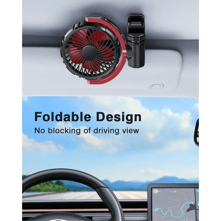 Portable Car Cooling Clamp Fan with 900° Rotatable Design, USB Rechargeable Battery, and Quiet Brushless Motor