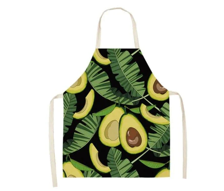 Stylish avocado-printed apron for British home cooks and bakers to protect their clothes while adding a touch of personality to the kitchen