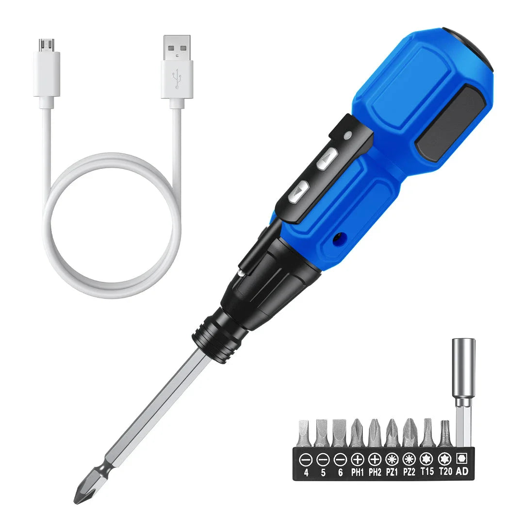 Versatile 9-in-1 cordless screwdriver set with LED lights, featuring dual electric and manual functionality, powerful torque, and a comprehensive bit selection for DIY and repair projects.