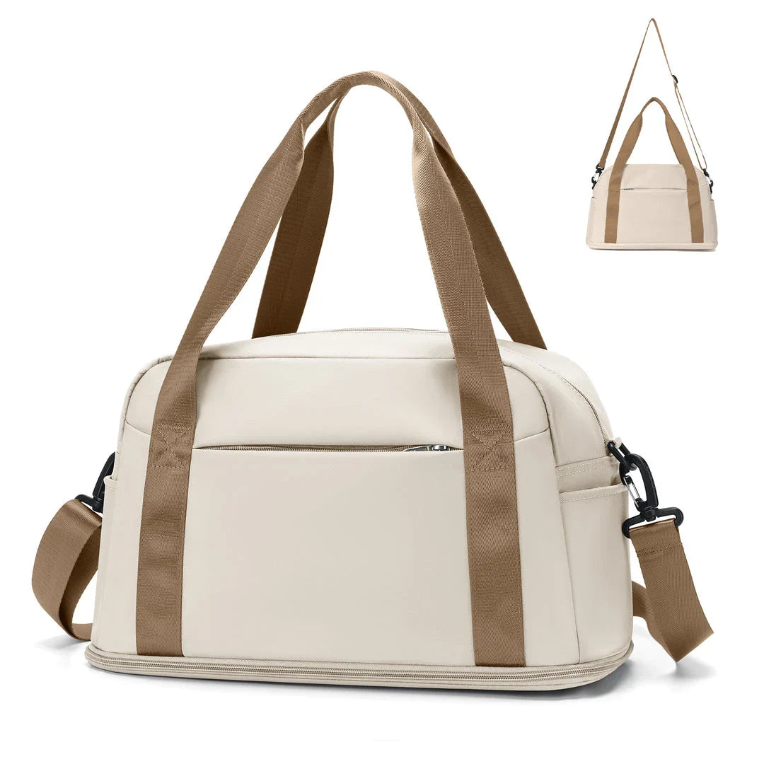 Spacious and durable cabin bag in beige colour, perfect for UK travellers