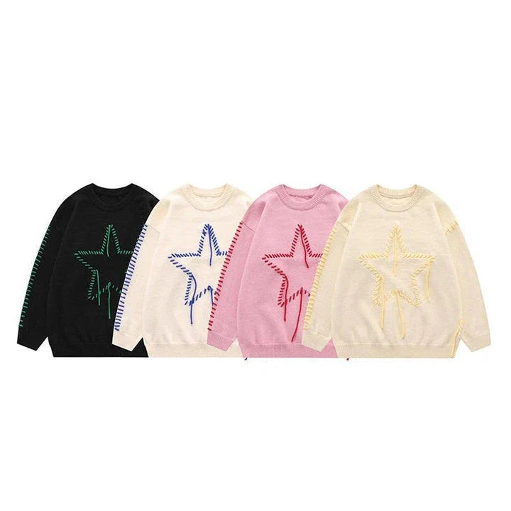 Cosy Autumn Knit Jumper with Stylish Star Design, Available in Sizes S-XL
