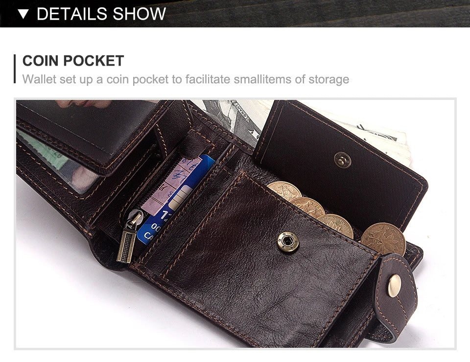 Premium British cowhide leather wallet with multi-card design and anti-magnetic protection