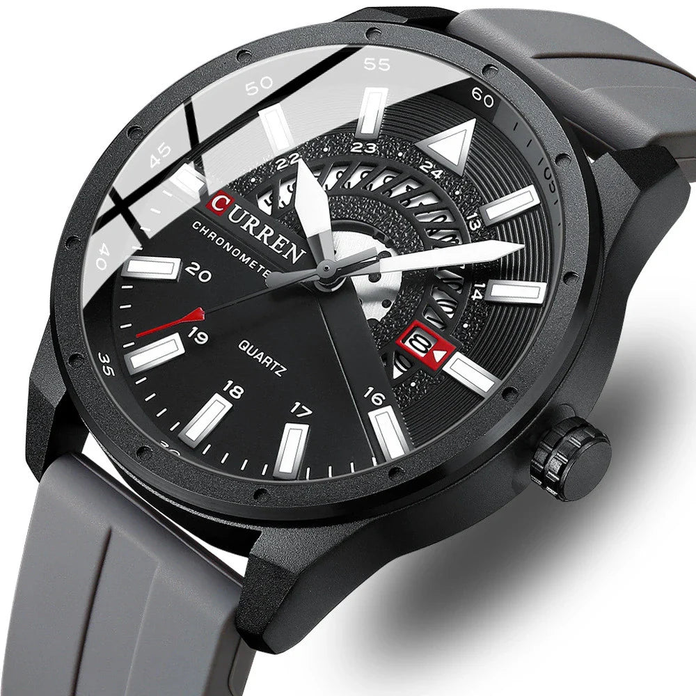 Stylish men's quartz watch with a sleek, round case and a comfortable silicone strap in blue colour