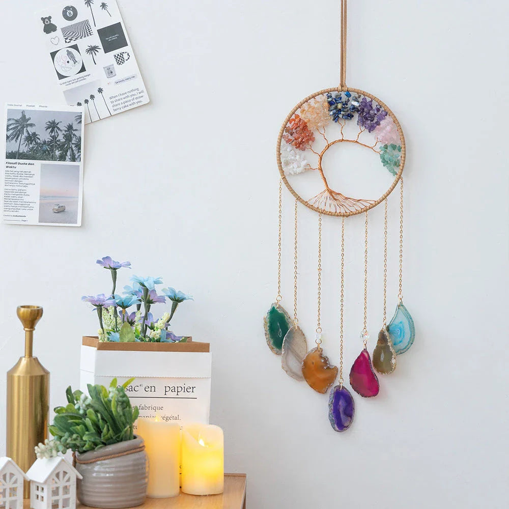 Mesmerising Moon Agate Crystal Pendant Dream Catcher with a stunning array of colourful agate crystals