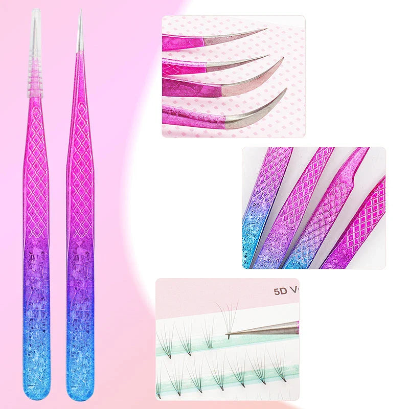 Precision Eyelash Tweezers with Elegant Ice Flower Design - Superhard Stainless Steel, Anti-static, Ergonomic Grip
